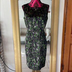 Tahari Black and Green Abstract Midi Dress